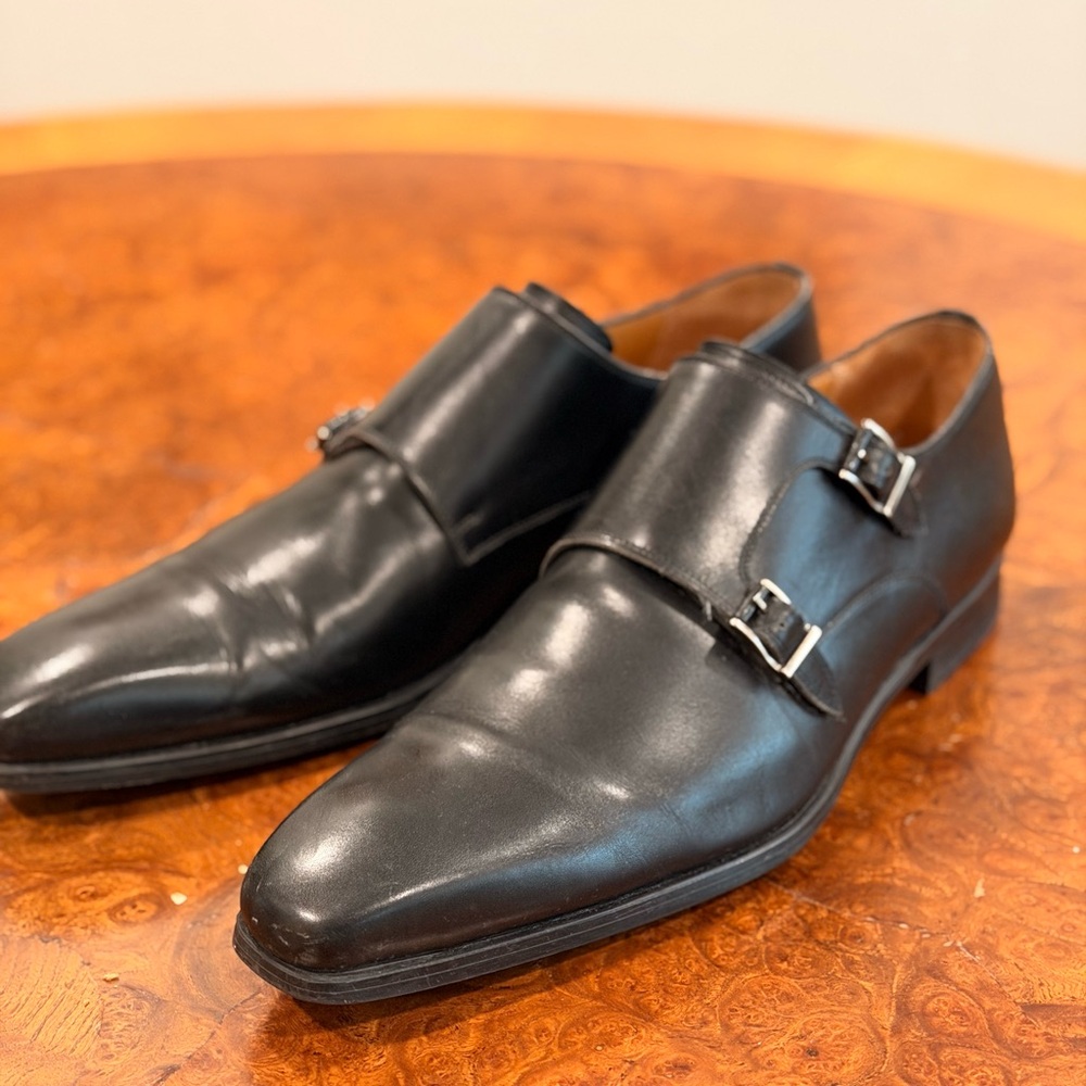 Magnanni Black Double Monk Strap Dress Shoes